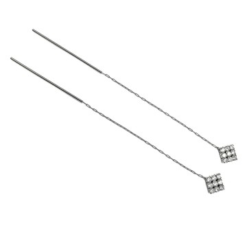 ROYAL DAMON 羅亞戴蒙 迷你滿鑽方耳針-垂鍊式