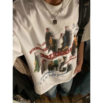 100%純棉短袖t恤男夏季新款中性街頭虛幻人像印花小衆設計感上衣 短袖T恤 oversize t恤 美式復古短袖