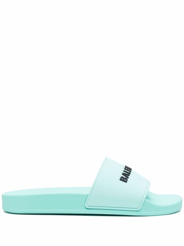Balenciaga - raised logo pool slides - women - Rubber/Rubber/Rubber - 36 - Blue