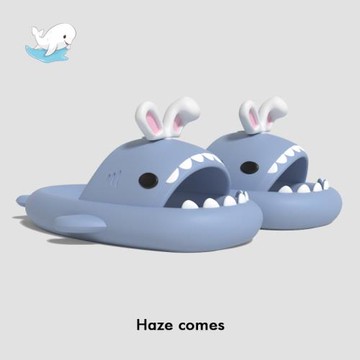 兔耳朵鯊魚拖鞋可愛情侶厚底抗菌防滑居家外穿男女洗澡沙灘涼拖鞋