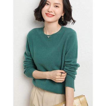 秒殺39元圓領羊毛衫2025春秋純色套頭上衣針織衫女寬松大碼打底衫