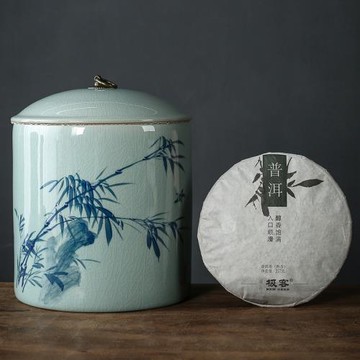 仿古手繪哥窯陶瓷茶葉罐普洱茶餅福鼎白茶357克七子餅大號散茶桶