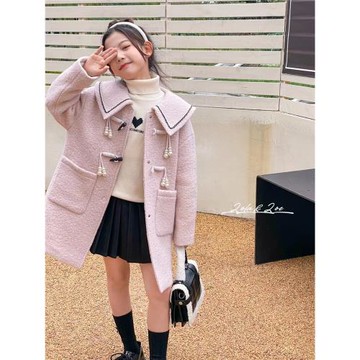 2024秋冬款佐拉佐依毛呢女中大童長款羊羔絨大衣韓版洋氣時髦外套