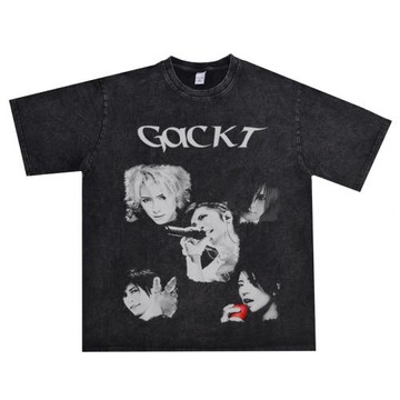 視覺另類搖滾歌手岡部學Gackt神威樂斗水洗做舊T恤短袖寬松男女
