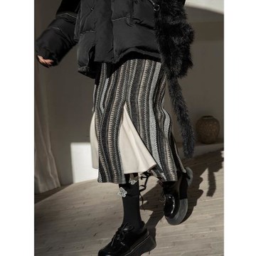 條紋半身裙女2025新款秋冬高腰a字中長款高級感小個子加厚半裙