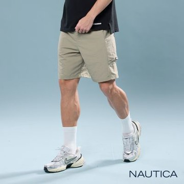 Nautica 男裝 尼龍素面鬆緊腰頭休閒短褲 -卡其色