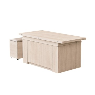 IHouse 【電動款】免組裝升降茶几120x60cm-附收納椅凳 (台灣製木心板工作桌/免組裝餐桌/收納多功能桌)