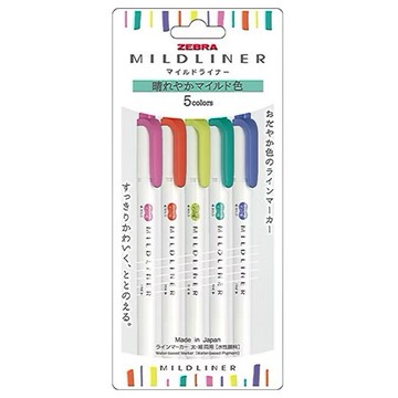 ZEBRA 斑馬牌 MILDLINER 雙頭柔性螢光筆5色組  晴空系  1組