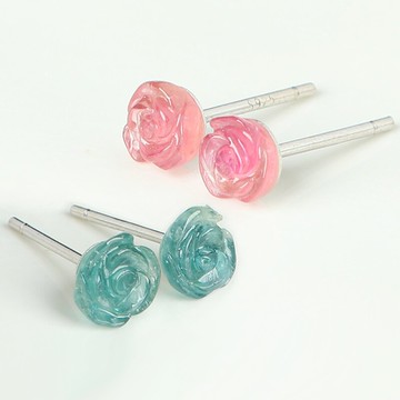 親寶水晶冰透碧璽耳釘女款 精美雕花耳飾 S925銀耳托 生日禮物款