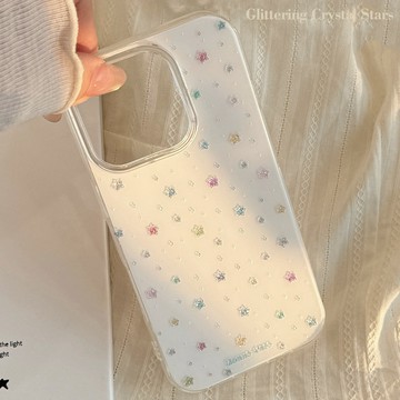 台灣出貨❤琉砂彩色星星適用16蘋果17promax手機殼iphone13硬12韓系14高級11