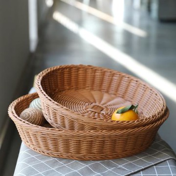 東南亞復古果盤家用客廳水果零食筐廚房蔬菜瀝水籃塑料藤圓形簡約