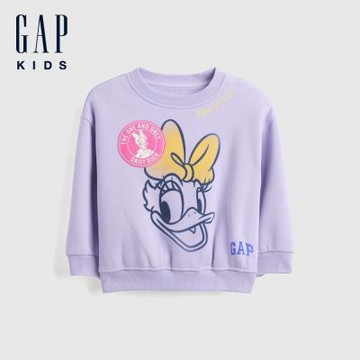 【GAP】女幼童裝|Gap x Disney迪士尼聯名 Logo刺繡印花圓領大學T-淡紫色(816032)