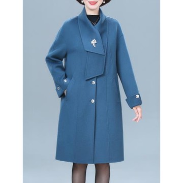 (免運)高端雙面呢子大衣女中長款時尚寬松大碼秋冬媽媽裝氣質羊毛呢外套