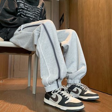 灰色運動褲男生穿搭高級感褲子春秋寬松束腳休閑褲青少年重磅衛褲