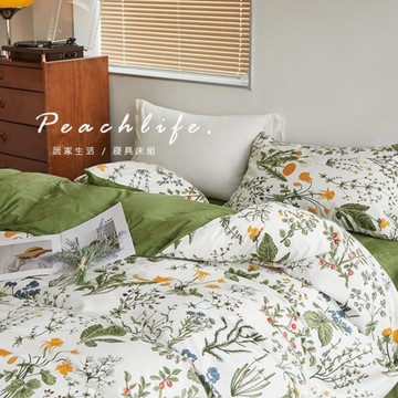 ♡Peachlife.♡「台灣現貨」秋冬花草叢林床包組 保暖床包 花草床包 森林 棉絨 冬季保暖 保暖床包 清新床包組