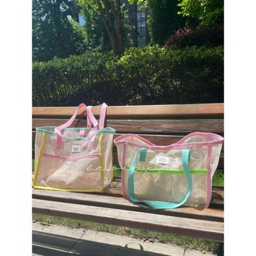 韓系撞色沙灘包外出大容量單肩挎包百搭泳衣浴巾洗漱用品收納袋