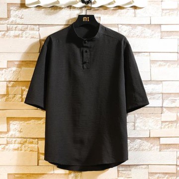 夏季冰絲薄款短袖t恤男士純色新中式寬松潮牌國風休閑半袖體恤男