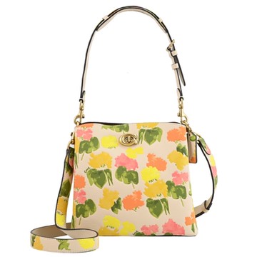 COACH WILLOW 油畫風花卉小轉釦手提兩用水桶包(象牙白)