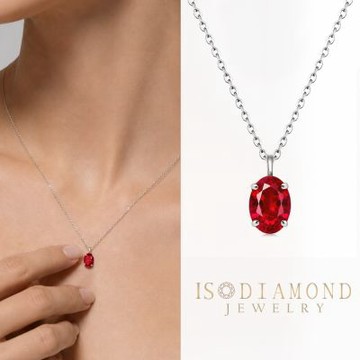 IS DIAMOND IGI 1克拉 鉑金台 項墜 橢圓紅寶石 經典款(IGI 培育紅寶石)