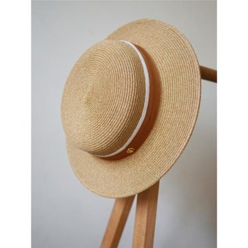 法式優雅細紙編織矮頂平頂小禮帽女夏天出游度假太陽草帽防曬遮陽