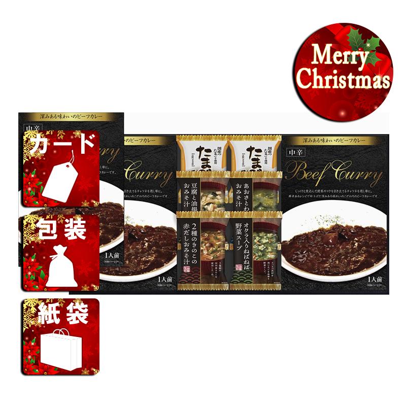 クリスマス プレゼント ギフト 惣菜 カレー レトルト ラッピング 袋 カード ビーフカレー＆フリーズドライスープ詰合せ