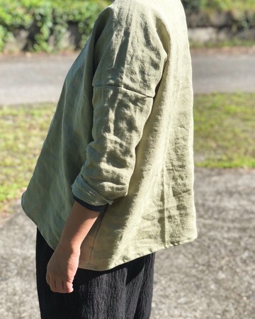 秋亞麻 方型寬版上衣