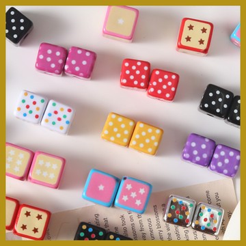 14mm彩色波點方塊珠 diy手鏈髮繩髮飾裝飾 散珠材料 飾品配件 串珠 串珠材料 串珠材料包 珠珠材料