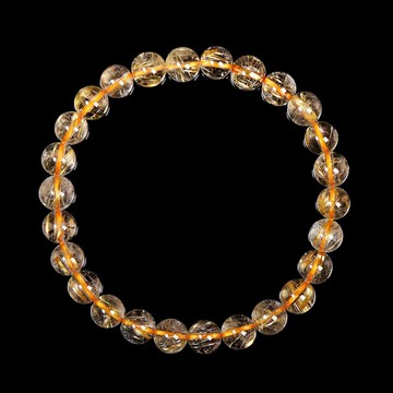 【正佳珠寶】金鈦晶 頂級淨體老礦鈦絲 6.8-7.3mm 金鈦晶手珠