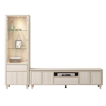 直人木業-TESS淺橡極簡風電視櫃展示櫃組243公分(展示櫃61公分+電視櫃182公分)