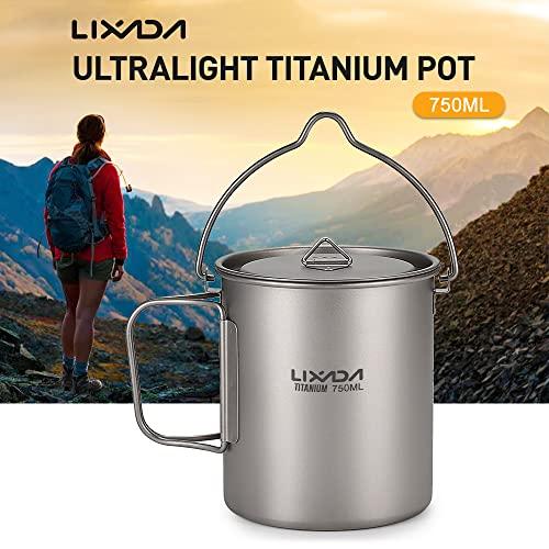 Lixada Titanium Water Mug Cup with Lid and Foldable Handle Ultralight 750ml Pot Portable Outdoor Camping Cooking Picnic