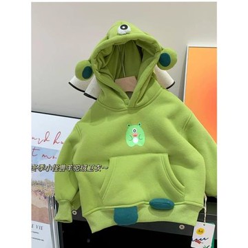中小童冬季加絨加厚連帽衛衣可愛小怪獸立體裝飾韓版洋氣男女兒童