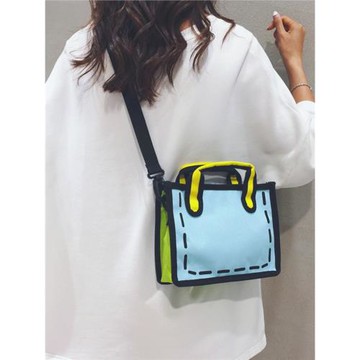 二次元迷你帆布包包女2025新款3D漫畫小眾斜挎小包卡通可愛手提袋