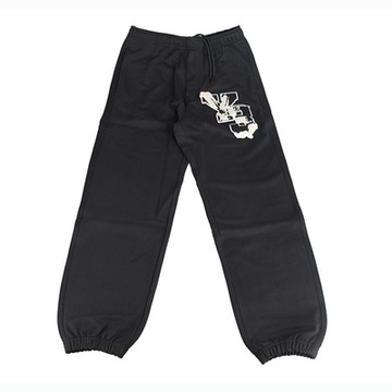 Y-3塗鴉刺繡布標貼 LOGO 3口袋設計有機棉彈性鬆緊休閒長褲(黑)