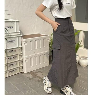 Limitx_ ！現貨！韓系後鬆緊工裝半身裙#18801