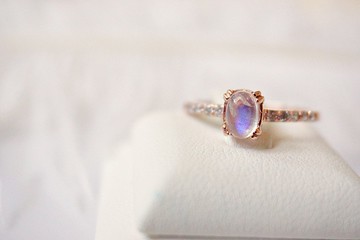 彩虹月光石 925 純銀鍍玫瑰金 戒指