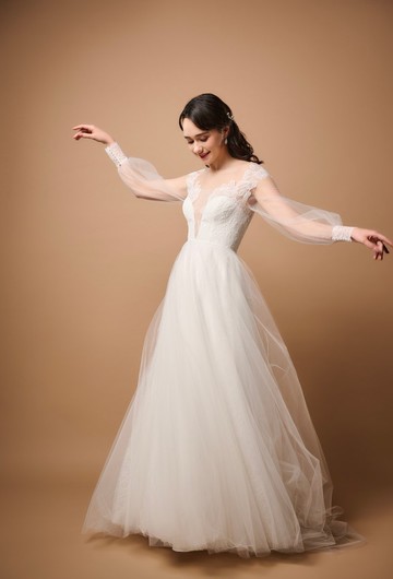 Selene 透感蕾絲長袖禮服