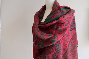 來自印度喀什米爾100%雙面水煮羊毛披肩圍巾/聖誕/生日/交換禮物