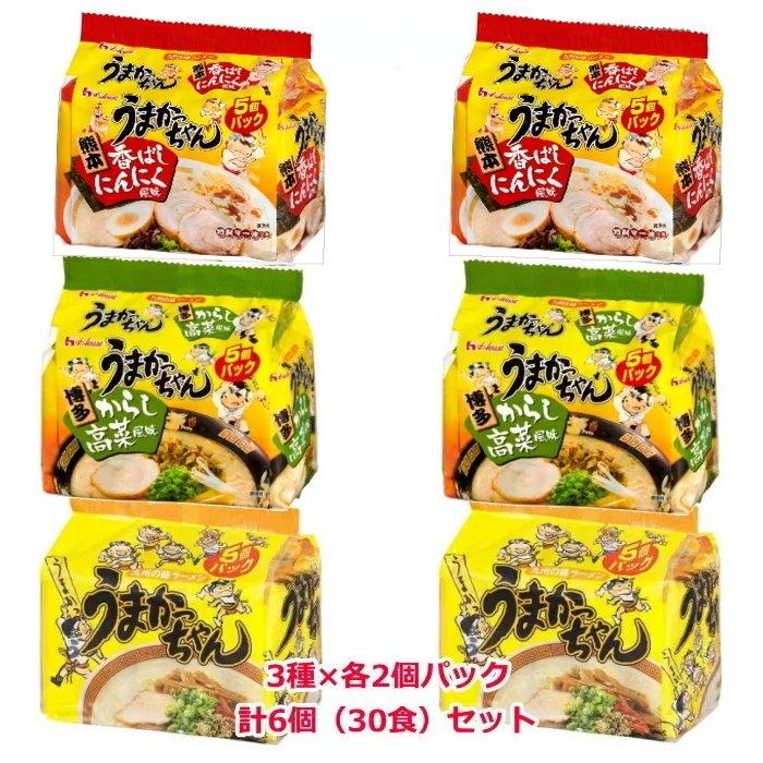 ☆8 ハウス食品 うまかっちゃん 5食入・からし高菜 5食入・熊本 香ばしにんにく風味 5食入×各2個パック 合計6個パック(30食)セット