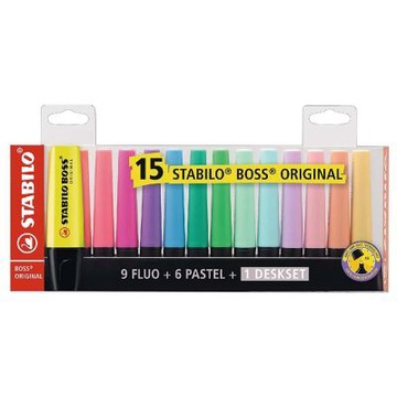STABILO 德國 思筆樂 BOSS ORIGINAL Pastel 波士馬卡龍色經典螢光筆 15色組 /盒 ST7015-01-5