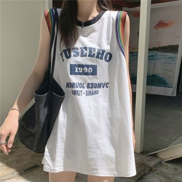 【美式籃球服】無袖運動背心 女外穿寬鬆 ins 街頭風 設計感 辣妹 T恤 上衣 小可愛 女裝 背心女 無袖 T恤 無袖