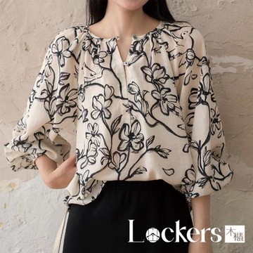 【Lockers 木櫃】秋季簡約百搭圓領長袖上衣 L113100406