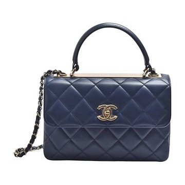 CHANEL 經典TRENDY 25雙C LOGO菱格紋小羊皮手提/斜背包(深藍色)