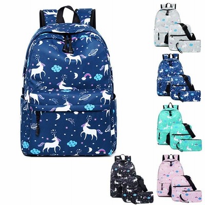 バッグ リュックサック リュック バックパック 3点セット 中学生　高校生 リュックサック 女の子 バックパック ユニコーン 大容量　通学