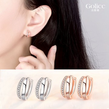 【Gulicc】古莉可 耳環 簡約雙環縷空鑲鑽耳環