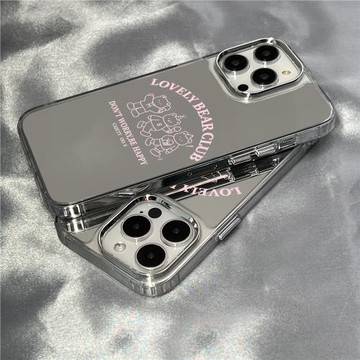 適用于蘋果17promax手機殼鏡面新品粉色小熊套網紅xs高級款xr硅膠11/12外14男女iphone13軟15pro防摔16plus