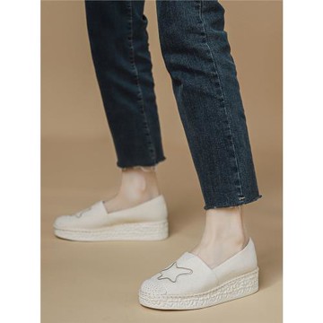 厚底單鞋女2025新款秋季舒適休閑一腳蹬帆布鞋百搭坡跟樂福孕婦鞋