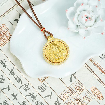 開運小物🙏🏻已過爐開光 黃財神項鍊 偏財小物 聚財小物 國潮古法唦金項鏈民族風鑲鑽圓邊可旋轉黃財神吊墜久不掉色首飾品