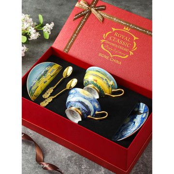 骨瓷梵高星空咖啡杯子高檔精致對杯禮盒裝訂婚結婚新婚禮物送閨蜜