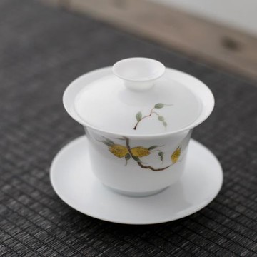 景德鎮茶具套裝佛手果三才蓋碗茶杯公道杯茶盞手繪釉下彩特級白瓷