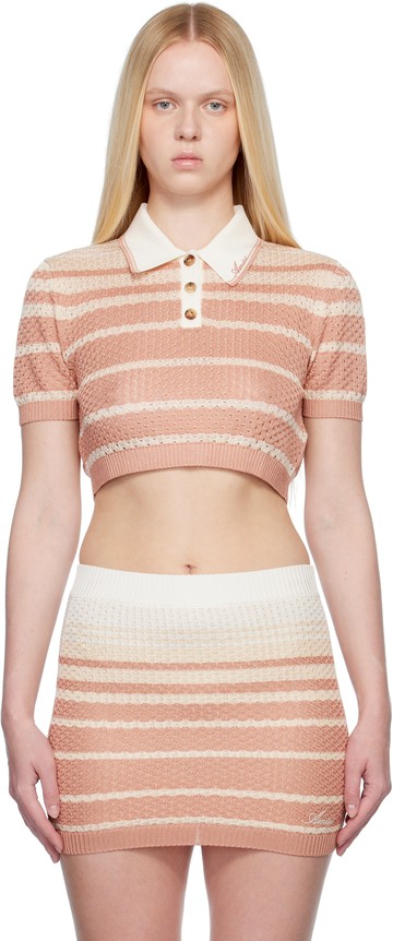 AMIRI 粉色 & 灰白色 Stripe Cropped Polo 衫